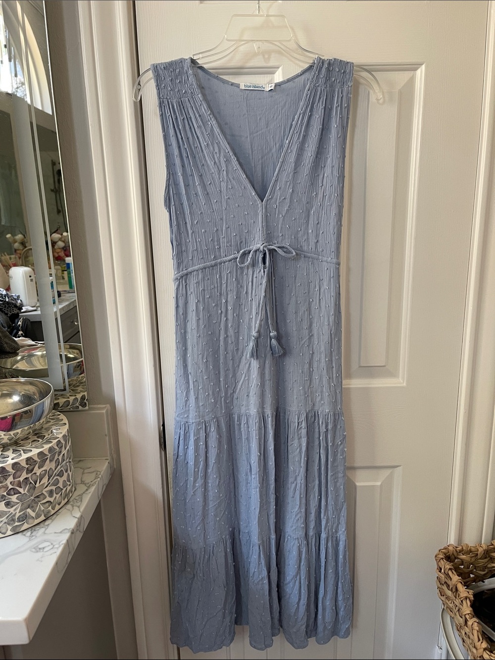 blue island Light Blue Sleeveless V-Neck Maxi Dress with Tie Waist